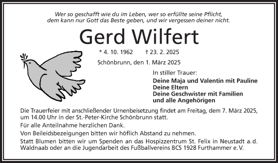 Traueranzeige von Gerd Wilfert von Frankenpost