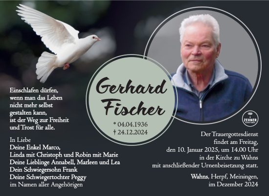 Traueranzeige von Gerhard Fischer von Südthüringer Presse
