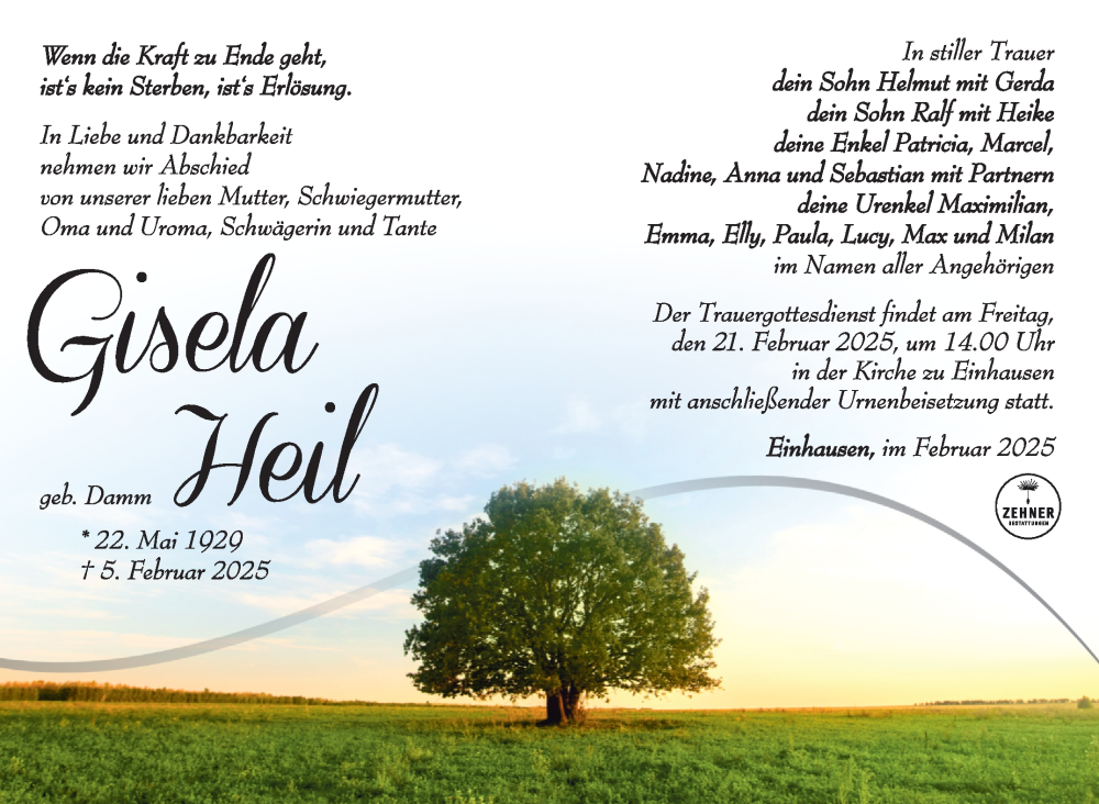 Traueranzeige für Gisela Heil vom 15.02.2025 aus Südthüringer Presse