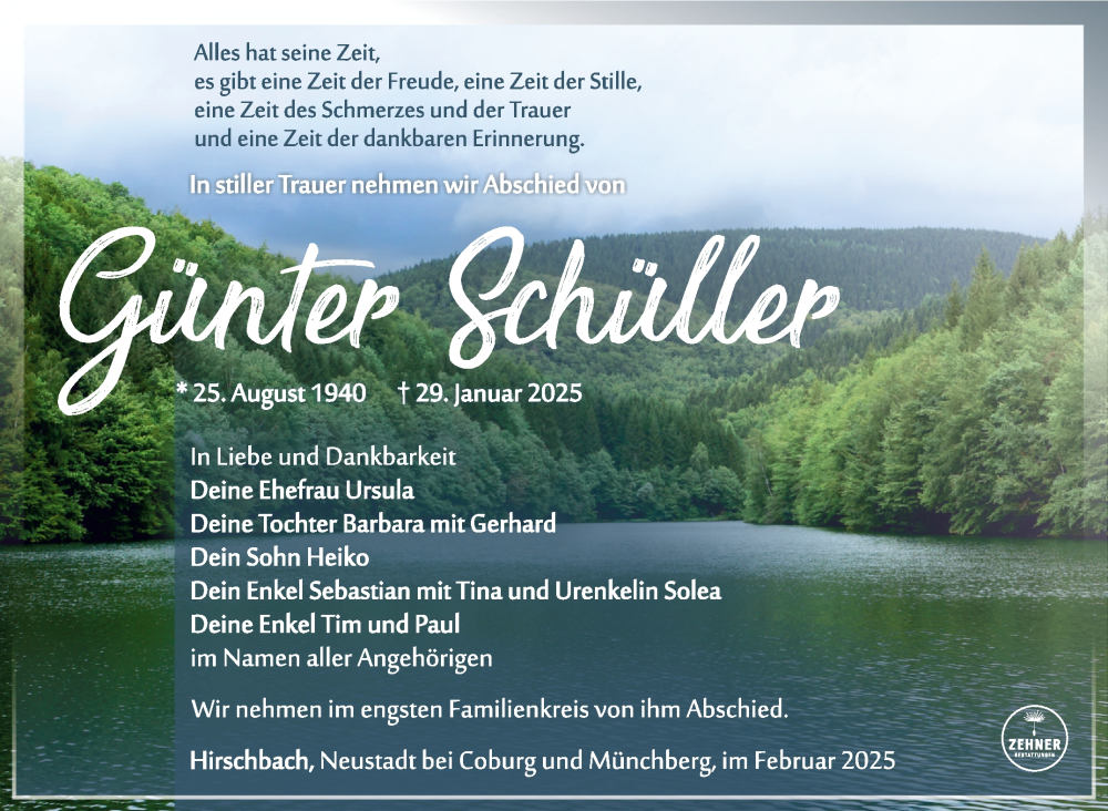  Traueranzeige für Günter Schüller vom 08.02.2025 aus Südthüringer Presse