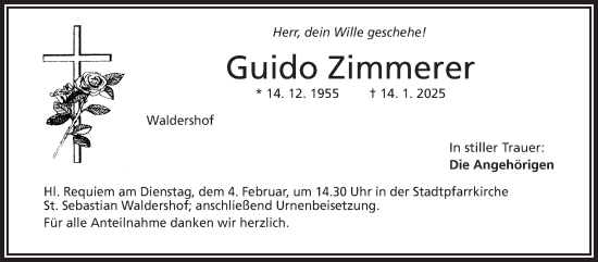 Traueranzeige von Guido Zimmerer von Frankenpost