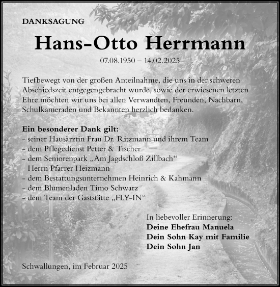 Traueranzeige von Hans-Otto Herrmann von Südthüringer Presse