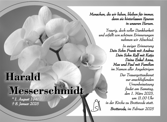 Traueranzeige von Harald Messerschmidt von Südthüringer Presse