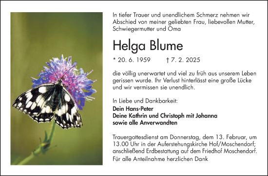 Traueranzeige von Helga Blume von Frankenpost