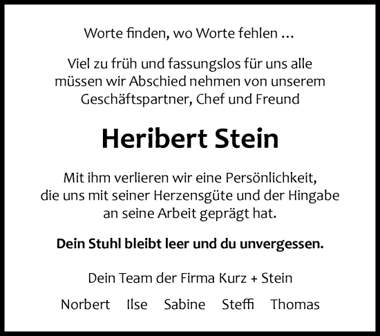 Traueranzeige von Heribert Stein von Frankenpost