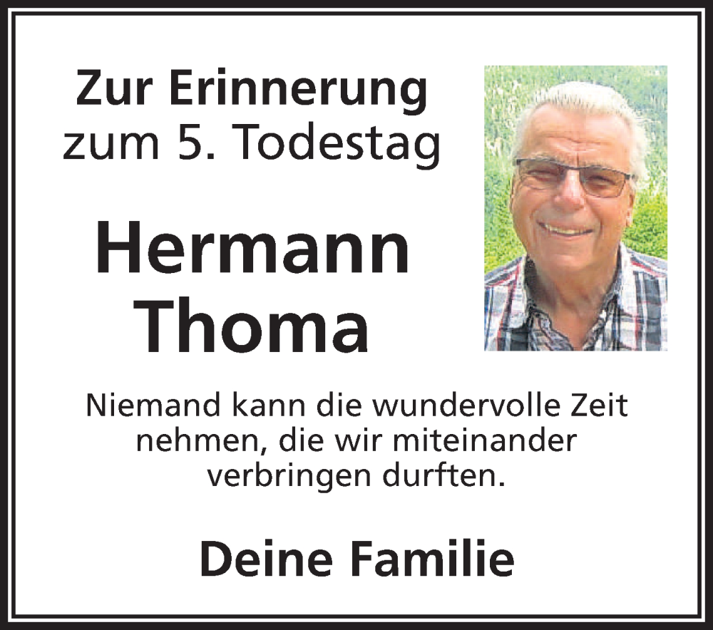  Traueranzeige für Hermann Thoma vom 06.02.2025 aus Frankenpost