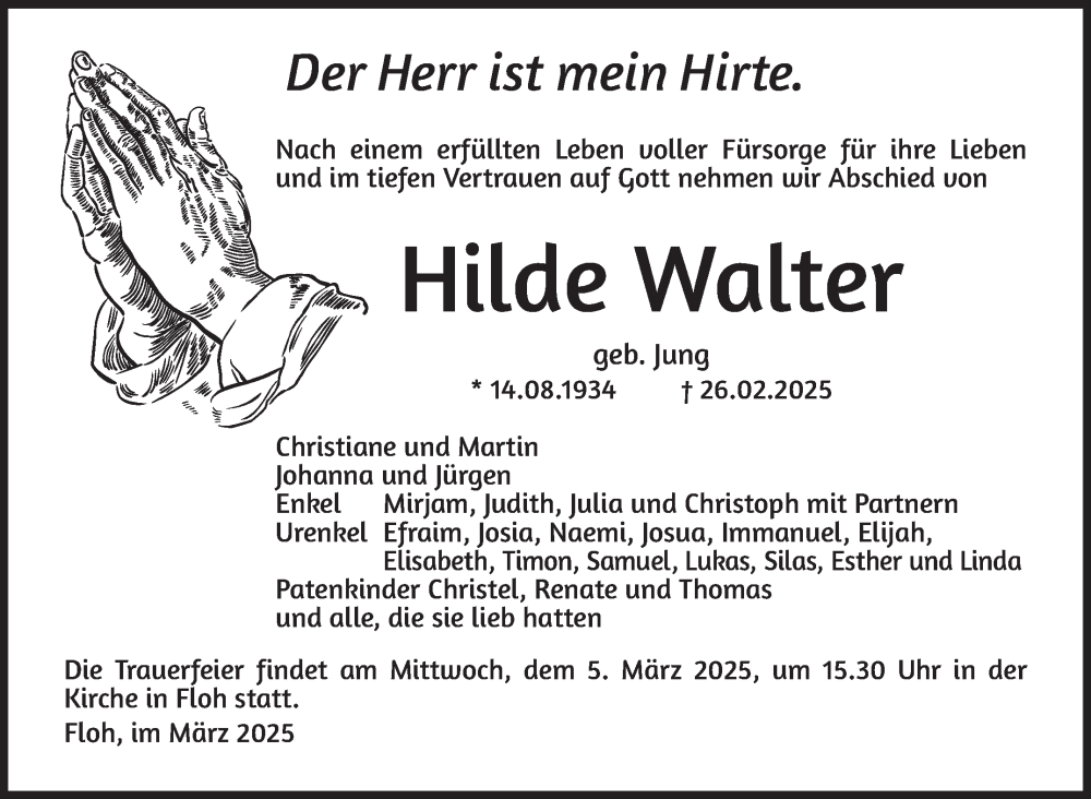  Traueranzeige für Hilde Walter vom 01.03.2025 aus Südthüringer Presse