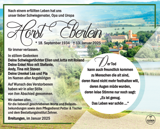Traueranzeige von Horst Eberlein von Südthüringer Presse