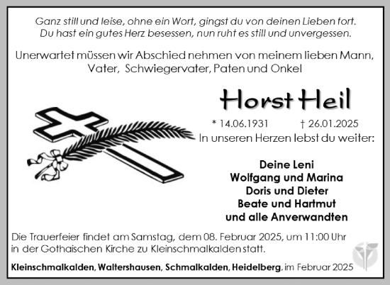 Traueranzeige von Horst Heil von Südthüringer Presse