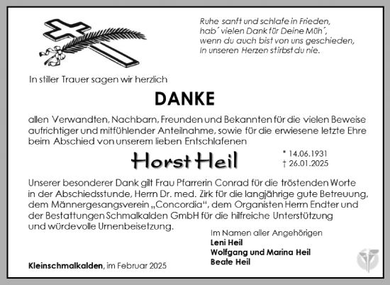 Traueranzeige von Horst Heil von Südthüringer Presse