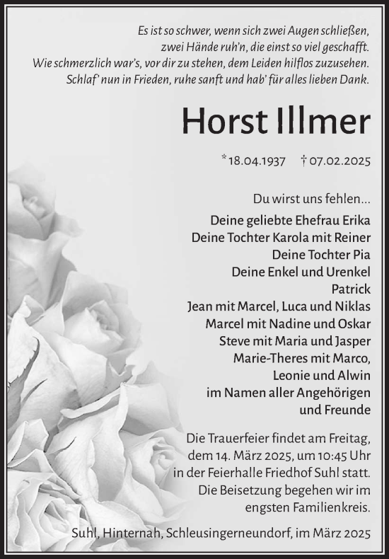 Traueranzeige von Horst Illmer von Südthüringer Presse