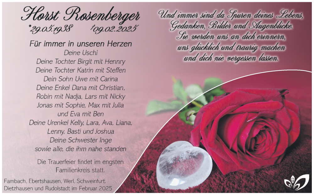  Traueranzeige für Horst Rosenberger vom 22.02.2025 aus Südthüringer Presse