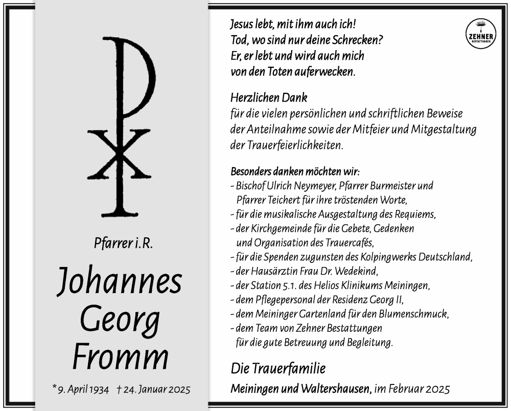  Traueranzeige für Johannes Fromm vom 08.02.2025 aus Südthüringer Presse