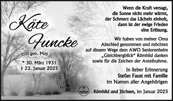 Traueranzeige von Käte Funcke von Südthüringer Presse