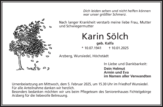 Traueranzeige von Karin Sölch von Frankenpost