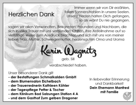 Traueranzeige von Karin Wagnitz von Südthüringer Presse
