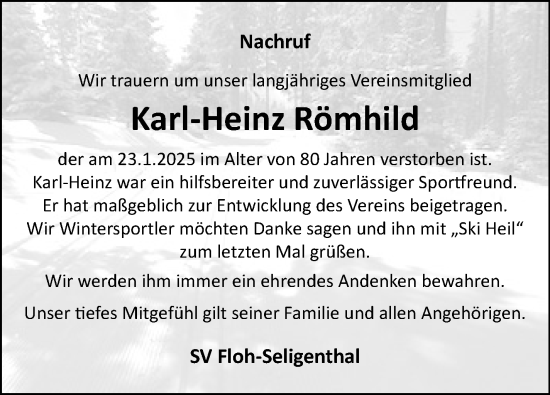 Traueranzeige von Karl-Heinz Römhild von Südthüringer Presse