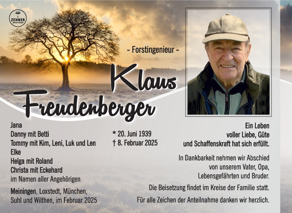  Traueranzeige für Klaus Freudenberger vom 22.02.2025 aus Südthüringer Presse