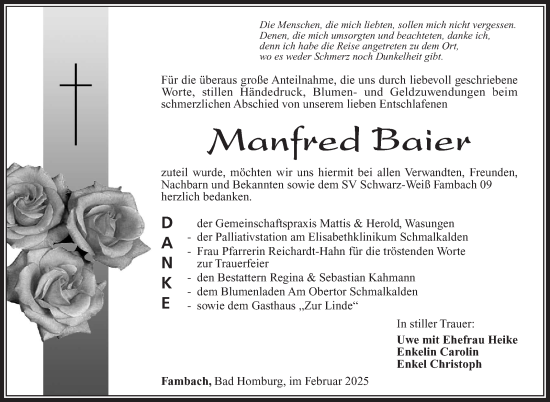 Traueranzeige von Manfred Baier von Südthüringer Presse