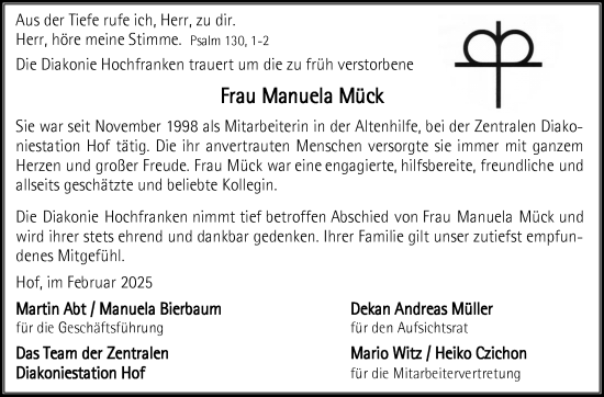 Traueranzeige von Manuela Mück von Frankenpost