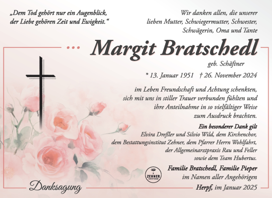 Traueranzeige von Margit Bratschedl von Südthüringer Presse