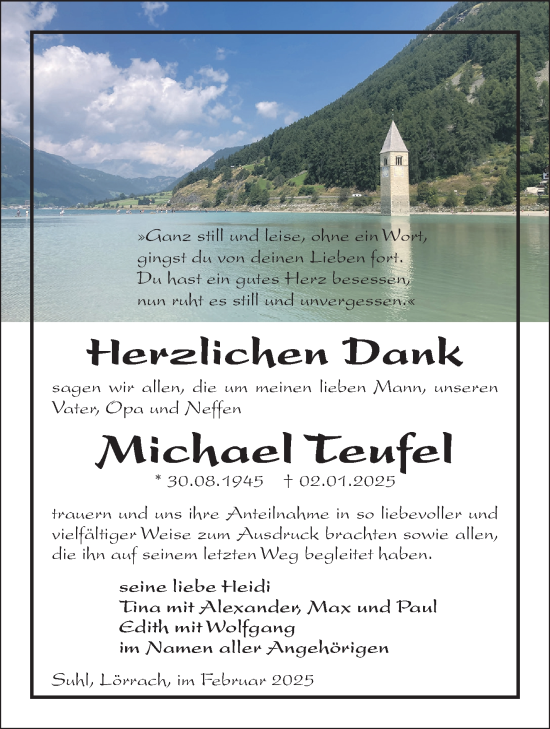 Traueranzeige von Michael Teufel von Südthüringer Presse