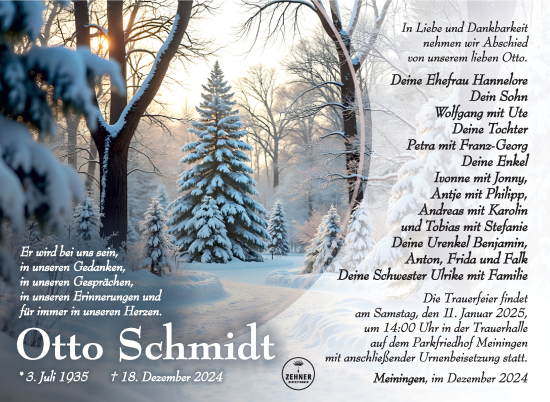 Traueranzeige von Otto Schmidt von Südthüringer Presse