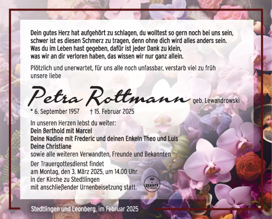 Traueranzeige von Petra Rottmann von Südthüringer Presse