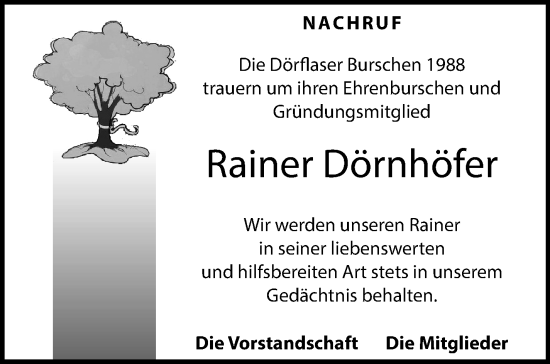 Traueranzeige von Rainer Dörnhöfer von Frankenpost