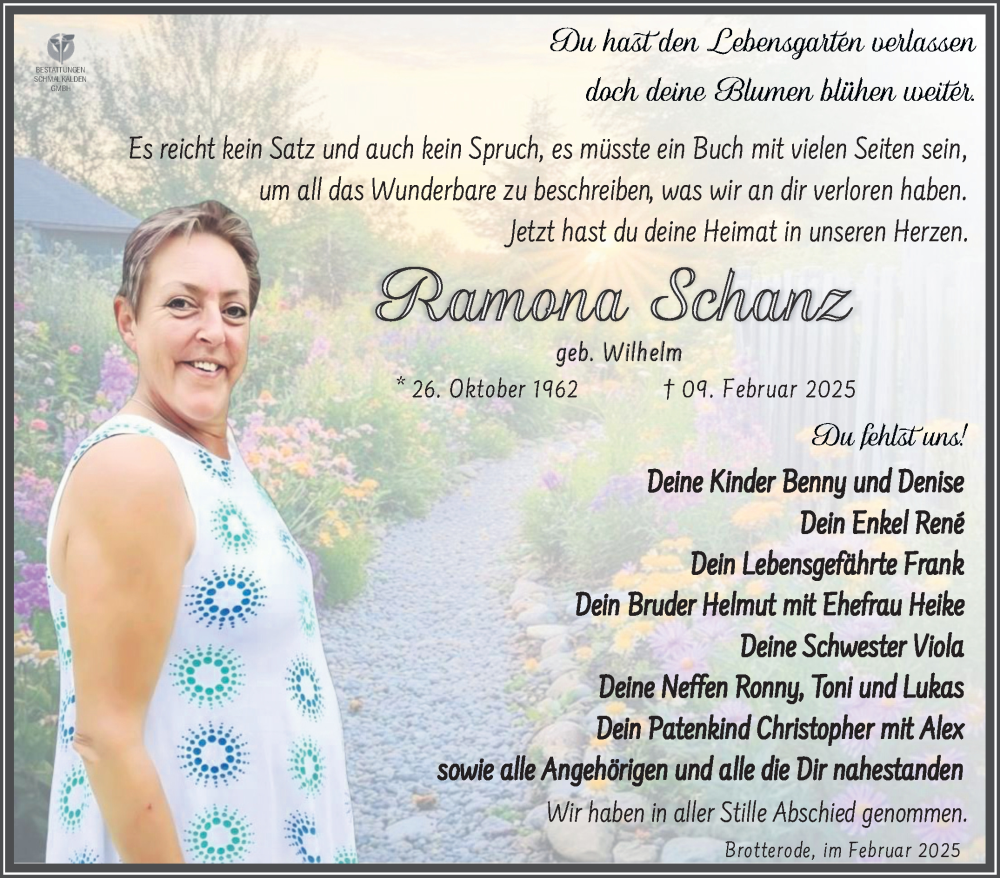  Traueranzeige für Ramona Schanz vom 22.02.2025 aus Südthüringer Presse