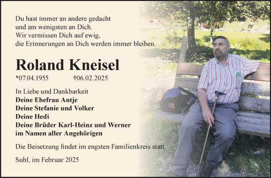 Traueranzeige von Roland Kneisel von Südthüringer Presse