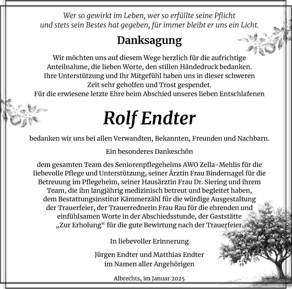  Traueranzeige für Rolf Endter vom 22.02.2025 aus Südthüringer Presse