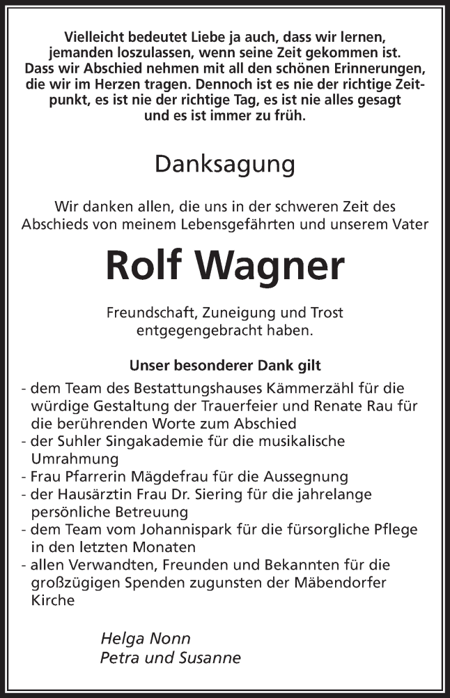  Traueranzeige für Rolf Wagner vom 08.02.2025 aus Südthüringer Presse