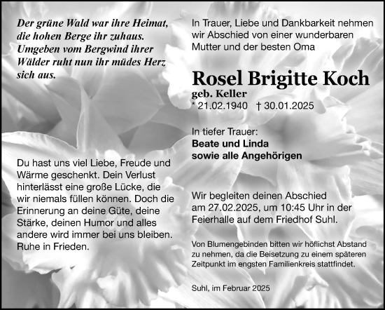 Traueranzeige von Rosel Brigitte Koch von Südthüringer Presse