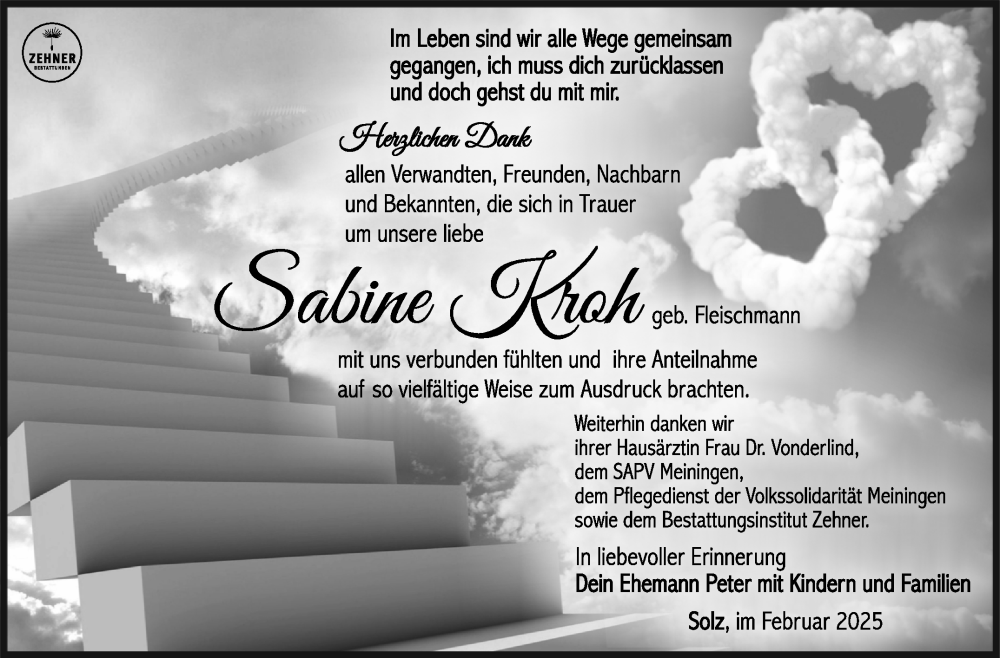  Traueranzeige für Sabine Kroh vom 15.02.2025 aus Südthüringer Presse