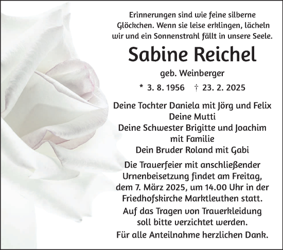Traueranzeige von Sabine Reichel von Frankenpost