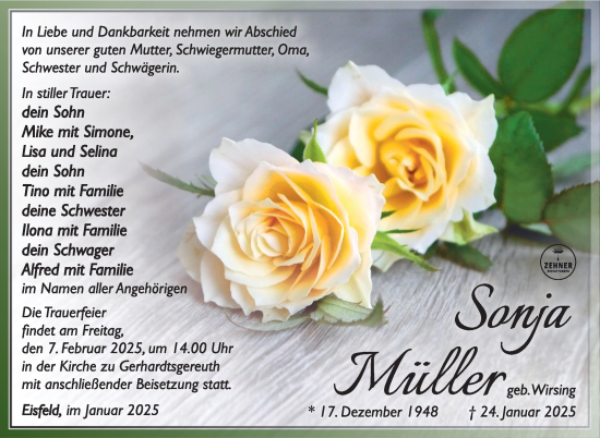 Traueranzeige von Sonja Müller von Südthüringer Presse