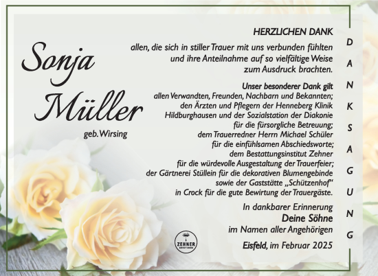 Traueranzeige von Sonja Müller von Südthüringer Presse