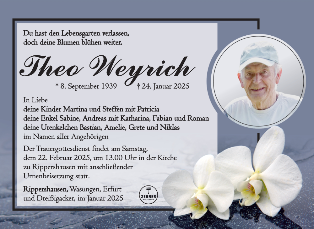  Traueranzeige für Theo Weyrich vom 08.02.2025 aus Südthüringer Presse
