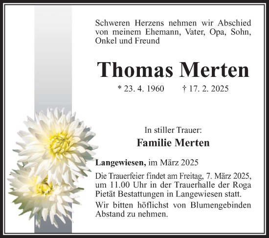 Traueranzeige von Thomas Merten von Südthüringer Presse