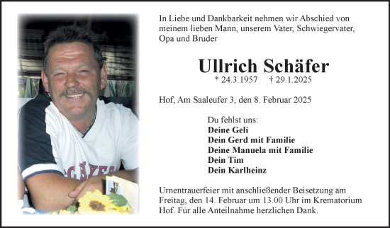 Traueranzeige von Ullrich Schäfer von Frankenpost