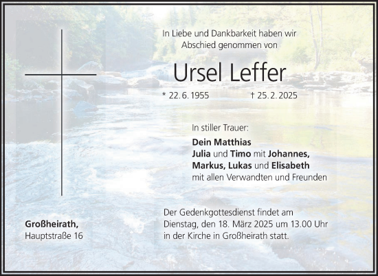 Traueranzeige von Ursel Leffer von Neue Presse Coburg