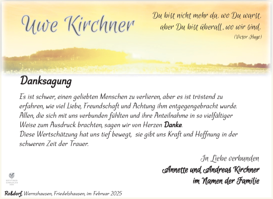 Traueranzeige von Uwe Kirchner von Südthüringer Presse