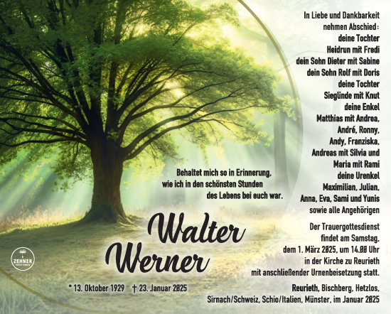 Traueranzeige von Walter Werner von Südthüringer Presse