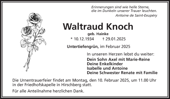 Traueranzeige von Waltraud Knoch von Frankenpost