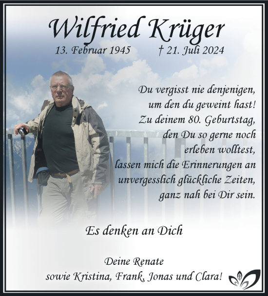 Traueranzeige von Wilfried Krüger von Südthüringer Presse