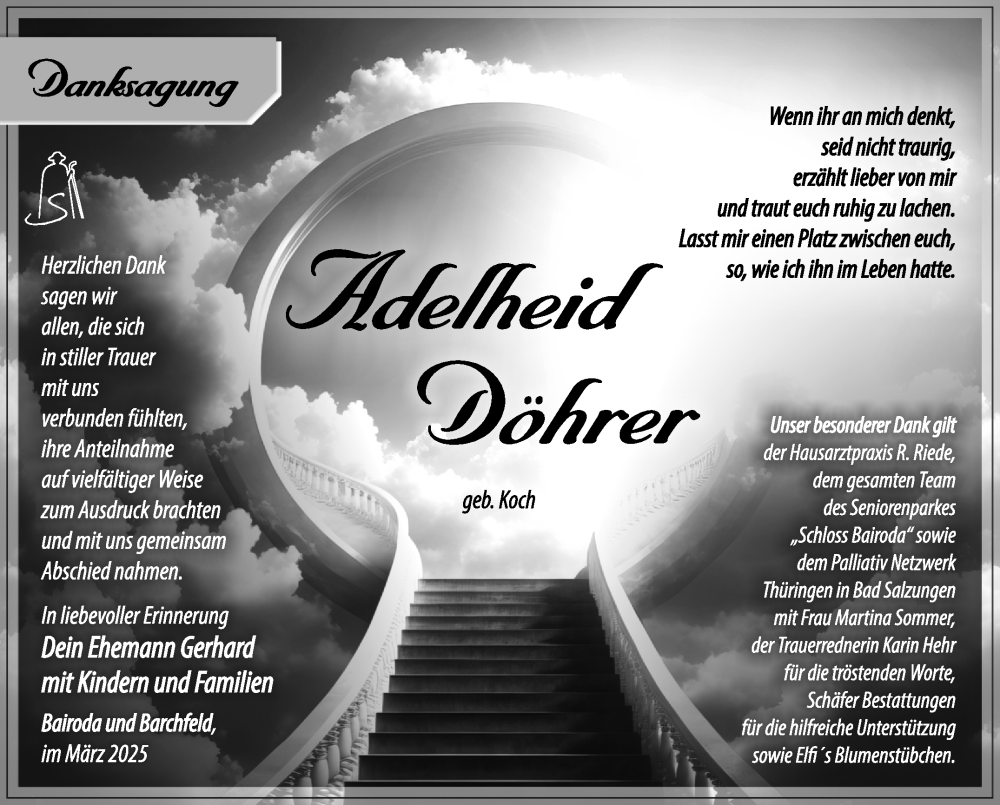  Traueranzeige für Adelheid Döhrer vom 21.03.2025 aus Südthüringer Presse