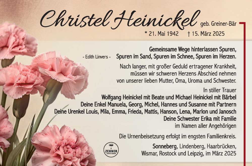  Traueranzeige für Christa Heinickel vom 22.03.2025 aus Südthüringer Presse