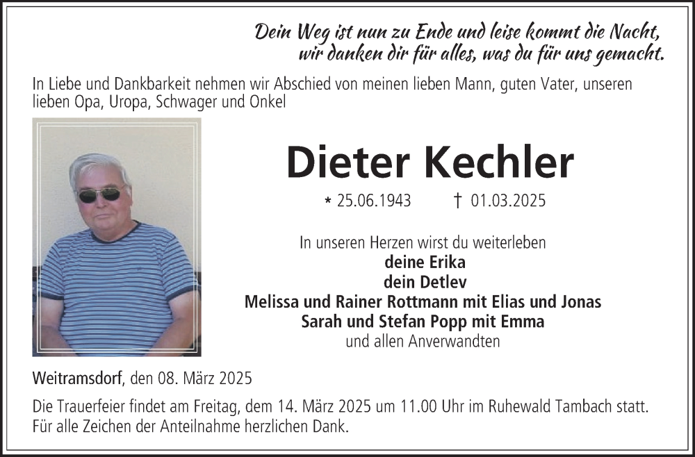  Traueranzeige für Dieter Kechler vom 08.03.2025 aus Neue Presse Coburg