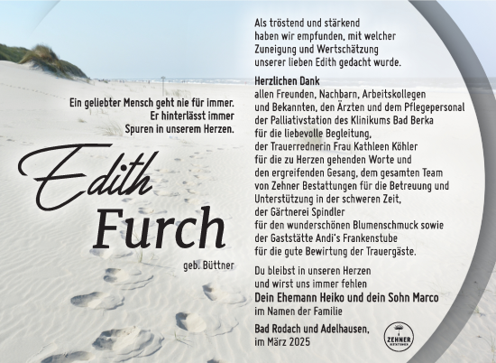 Traueranzeige von Edith Furch von Südthüringer Presse
